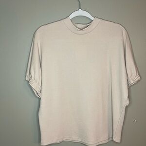 Zara Mock Neck Stone Beige T Shirt Women’s Small